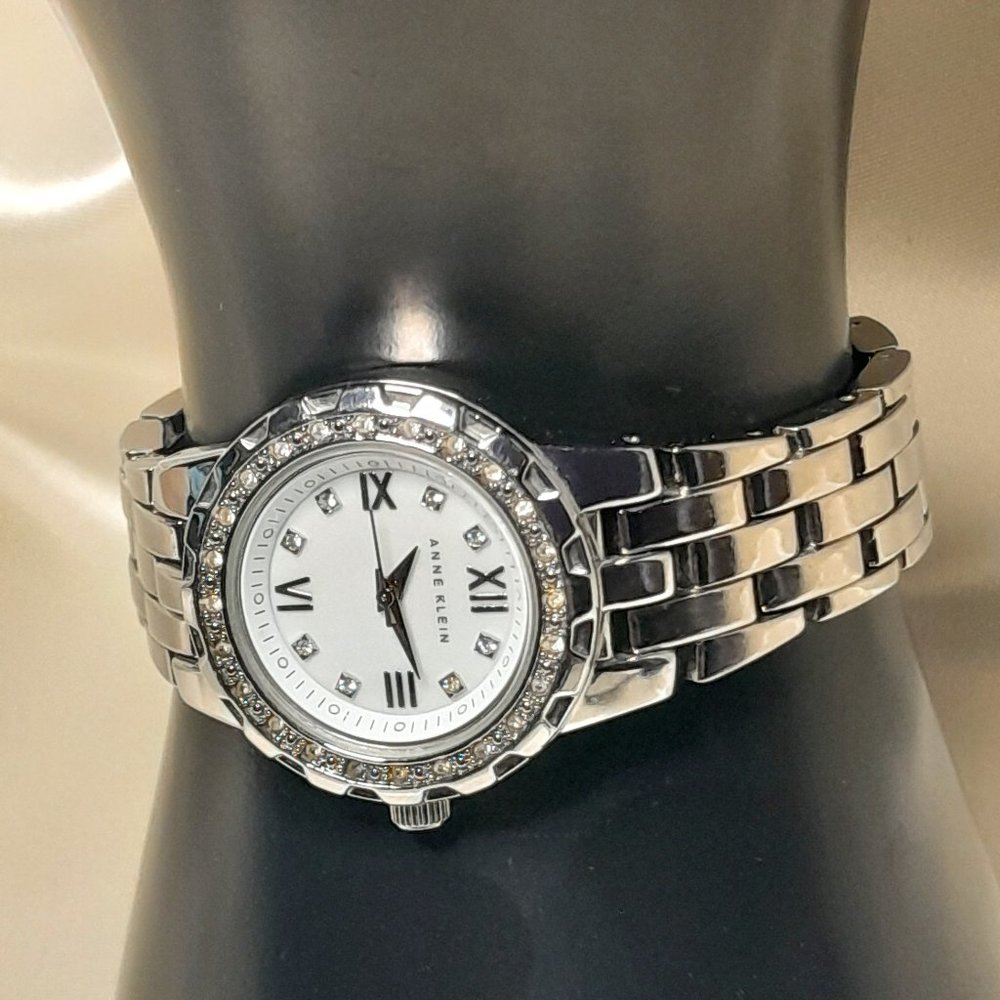 Anne Klein Ladies Swarovski Crystal Accent Silver Tone Bracelet Watch